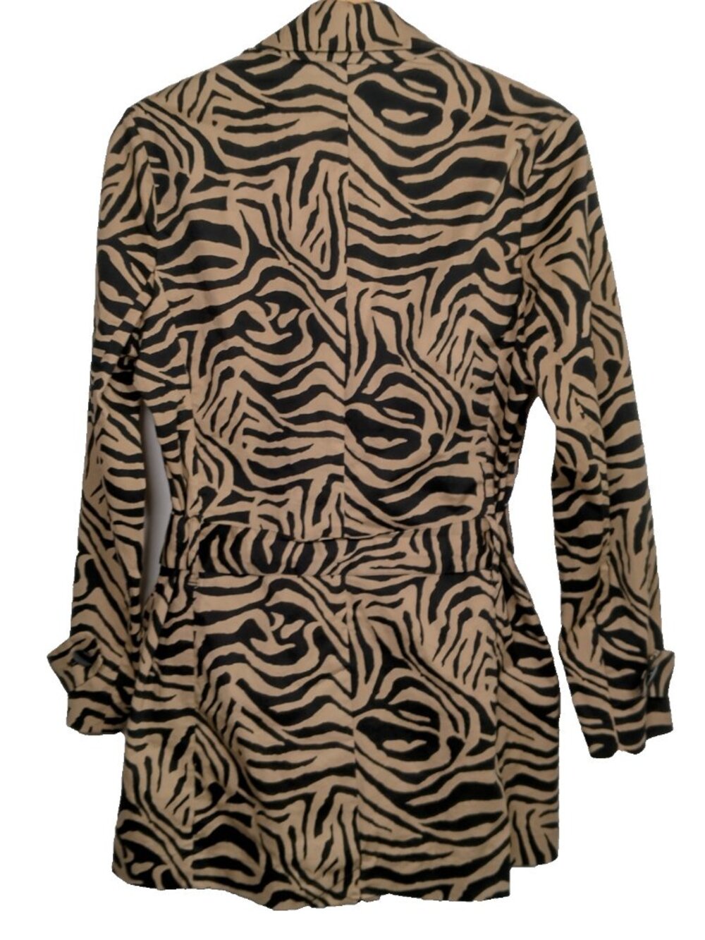 Dana Buchman Jacket Small Long Animal Print Brown Black Zebra Cotton Belt Blazer - Picture 2 of 16